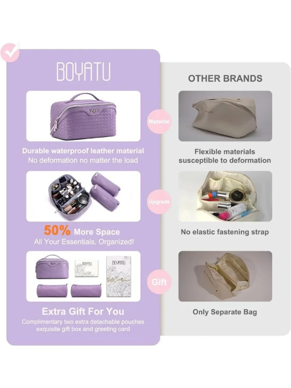 Large Capacity Travel Makeup Bag Set - Waterproof Vegan Leather Cosmetic